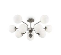 Lampadario Sospensione Erich Metallo Nichel 10 Luci E Diffusori Bianchi