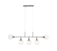 Lampadario Sospensione Erich Metallo Nichel 5 Luci E Diffusori Bianchi