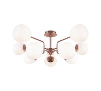 Lampadario Sospensione Erich Metallo Oro Rosa 10 Luci E Diffusori Bianchi
