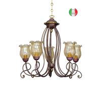 Lampadario sospensione Ferro Battuto artistico 5 vetrI Luisa Made in Italy