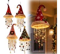 Lampadario Sospensione Illuminato,Cappello Babbo Natale Stringa Natalizie，A | Lampada Ambientale a Led a Luce Calda For Esterni a Forma Di Cappello Di Babbo Natale, Adatto For Decorare, Rosso Peluche
