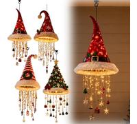Lampadario Sospensione Illuminato,Cappello Babbo Natale Stringa Natalizie，C | Lampada Ambientale a Led a Luce Calda For Esterni a Forma Di Cappello Di Babbo Natale, Adatto For Decorare, Rosso Peluche
