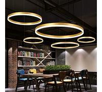 Lampadario Sospensione LED Lampada Soggiorno Lampadario Dimmerabile con Telecomando Lampade Sospensione Moderne Tavolo Pranzo Soffitto Luminoso Acrilico Rotondo Alluminio,d'oro,5laps20+40+60+80+100cm