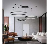 Lampadario Sospensione LED Lampada Soggiorno Lampadario Dimmerabile con Telecomando Lampade Sospensione Moderne Tavolo Pranzo Soffitto Luminoso Acrilico Rotondo in Alluminio,Nero,3laps40+60+80cm