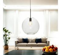 Lampadario Sospeso E27 D: 36 Cm Vetro Nero Trasparente Soggiorno