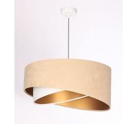 Lampadario Sospeso E27 Rotondo Ø 50 Cm In Bianco Beige Oro Tessuto Vellutato
