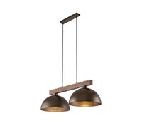 Lampadario Sospeso In Metallo E Legno L: 83 E27 Noce Marrone 2-Fiamma