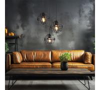 Lampadario Sospeso Lampada Da Pranzo 3-Fiamme E27 Nero Gabbia Metallo [EEK: Non valutato]