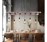 Lampadario Sospeso Lampada Da Pranzo 6X E27 Legno Scala Regolabile [EEK: Non valutato]