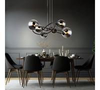 Lampadario Sospeso Lampada Da Pranzo In Vetro Fumè 6 Fiamme LED H 120Cm [EEK: F]