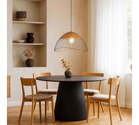 Lampadario Sospeso Lampada Da Pranzo E27 Gabbia In Metallo Rattan Legno Nero