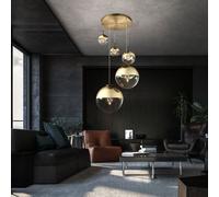 Lampadario Sospeso Lampada Da Pranzo Sfera Di Vetro Oro Satinato E27 H 150 Cm [EEK: Inaditato]