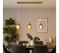 Lampadario Sospeso Lampada Da Tavolo 3 Fiamme Vetro Argento Filamento LED 150 Cm [EEK: G]