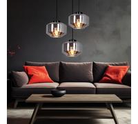 Lampadario Sospeso Lampada Da Tavolo In Vetro Fumè 3 Fiamme Nera E27 H 120 Cm [EEK: Inaditato]