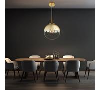 Lampadario Sospeso Luce Da Tavolo Sfera Di Vetro Oro Trasparente LED H 120Cm [EEK: E]
