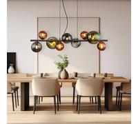 Lampadario Sospeso Per Sala Da Pranzo 9 Fiamme Vetro Sfera Grigio LED H 120 Cm [EEK: F]