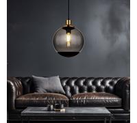 Lampadario Sospeso Sfera Di Vetro Fumè Ottone E27 H 120Cm [EEK: Non valutato]
