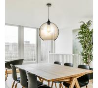 Lampadario Sospeso Sfera Lampada Ambra Vetro Nero Trasparente 1x E27 Attacco [EEK: Non valutato]