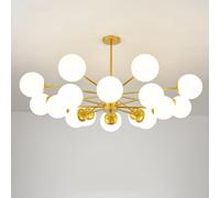 Lampadario Sputnik a 8 luci in Stile Moderno di metà secolo, con paralumi in Vetro Bianco Latte, Lampada da soffitto Industriale in Stile Fattoria Nera, Pendente in Oro Satinato a Bolle per
