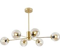 Lampadario Sputnik in cristallo dorato Lampada da soffitto a sospensione regolabile in altezza E27,6 teste, compatibile con camera da letto, cucina, soggiorno, luce led soffitto