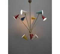 Lampadario Sputnik In Ottone, Stile Italian Stilnovo, 9 Luci, Soffitto