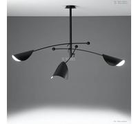 Lampadario Sputnik Vintage Stilnovo A Tre Livelli Con Ombra Nera In Ottone