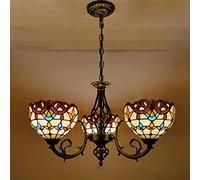Lampadario Stile Tiffany [3 luci] Vetro Colorato Lampada Sospension [ Altezza Regolabile] Vintage Antique E27 Plafoniere da Soffitto per Soggiorno Camera da Letto Sala da Pranzo Cucina,D