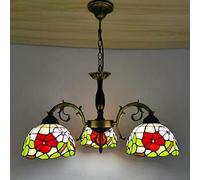Lampadario Stile Tiffany [3 luci] Vetro Colorato Lampada Sospension [ Altezza Regolabile] Vintage Antique E27 Plafoniere da Soffitto per Soggiorno Camera da Letto Sala da Pranzo Cucina,17