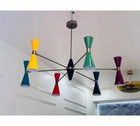 Lampadario Stilnovo Sputnik In Ottone Con 6 Bracci E 12 Luci