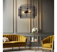 Lampada a Sospensione Luci Soggiorno Griglia Rotondo Nero 3 Fiamma D 45 CM [EEK: Non valutato]