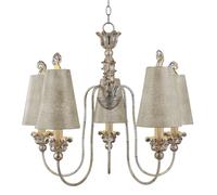 Lampadario Tessuto Schermo Argento Oro Ø83cm 5x E27 Pendelleuchte Sala da Pranzo