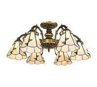 Lampadario Tiffany Lampadario in stile rustico Lampadario in vetro colorato con fiori di rosa Illuminazione a sospensione a 6 luci Decorare la sala da pranzo Soggiorno Camera da letto-Bronzo 6 luci