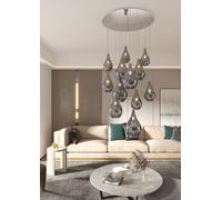 Lampadario Tondo Contemporaneo Drop 2.0 Metallo Cromo Vetro Fumè 12 Luci E27