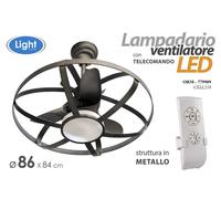 LAMPADARIO VENTILATORE METALLO LED MODERNO COLOR RUSTICO TELECOMANDO 8684