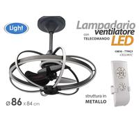 LAMPADARIO VENTILATORE METALLO LUCE LED MODERNO INDUSTRIALE TELECOMANDO 8684