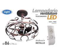 LAMPADARIO VENTILATORE METALLO MODERNO LED COL RAME INDUSTR TELECOMANDO 8684