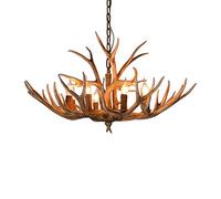 Lampadario Vintage a 6 luci con Corna di Cervo, Diametro 68 cm, Lampada a Sospensione in Resina Effetto Corno di Cervo, lampadario Rustico, lampadario Finto Stile Country Americano, Lampada