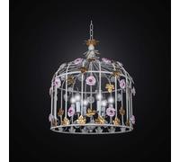 LAMPADARIO VINTAGE A GABBIA CON ROSE IN FERRO BATTUTO A 6 LUCI BGA 2611/S50