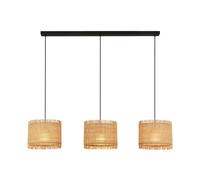 Lampadario Vintage Borra Paglia Naturale E Metallo Nero 3 Luci E27