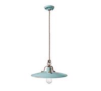 Lampadario Vintage Country Ferro E Ceramica Azzurro 1 Luce E27
