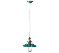 Lampadario Vintage Country Ferro E Ceramica Verde 1 Luce E27 25Cm