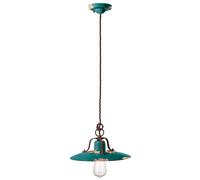 Lampadario Vintage Country Ferro E Ceramica Verde 1 Luce E27 30Cm
