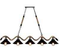 Lampadario vintage da sala da pranzo in ferro nero a 3/5 luci, lampadario rustico in corda di canapa, lampadario da soffitto in stile industriale americano per soggiorno, cucina, camera da letto, scal
