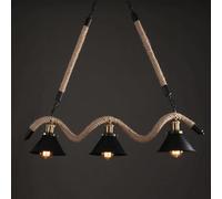Lampadario vintage da sala da pranzo in ferro nero a 3/5 luci, lampadario rustico in corda di canapa, lampadario da soffitto in stile industriale americano per soggiorno, cucina, camera da letto, scal