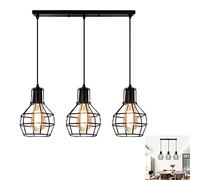 Lampadario vintage E27 metallo nero Retro industriale 3 Luci, ferro lampada a sospensione Lampada da soffitto gabbia Nero per salotto o sala da pranzo Cucina Camera da letto Ristorante