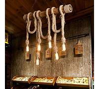 Lampadario vintage in corda di bambù a 6 teste Corda in canapa spessa vintage Lampada a sospensione industriale a sospensione E27 Cavo di base