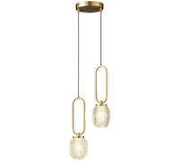 Lampadario Vintage in Ottone con Paralume in Vetro Trasparente, Piccola Lampada a Sospensione a 2 luci con Struttura a Coste, lampadario Antico Dorato per Camera da Letto, Cucina, Isola, tavo