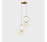 Lampadario Vintage in Ottone con Paralume in Vetro Trasparente, Piccola Lampada a Sospensione a 2 luci con Struttura a Coste, lampadario Antico Dorato per Camera da Letto, Cucina, Isola, tavo