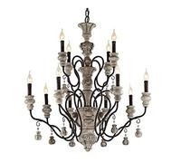Lampadario Vintage in Stile Americano E14 - Lampade Decorative in Legno Antico - Lampadario Grande per Soggiorno con Due terrazze - Decorazione retrò Grigia 3