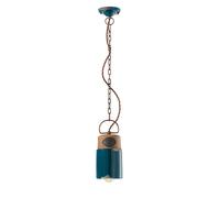 Lampadario Vintage Industrial Cilindrica Ferro E Ceramica Verde 1 Luce E27